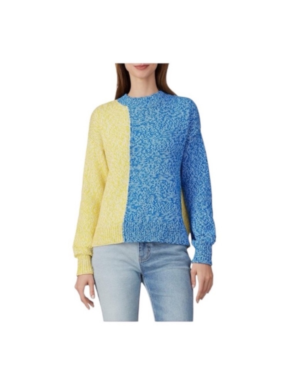 Chinti & Parker Knit Colorblock Crewneck Sweater in Yellow and Blue size M